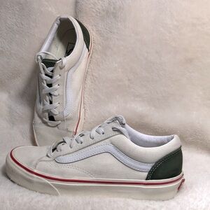 Vans Off The Wall Cream and Olive Green Suede Sneaker Women 7.5 Men 6